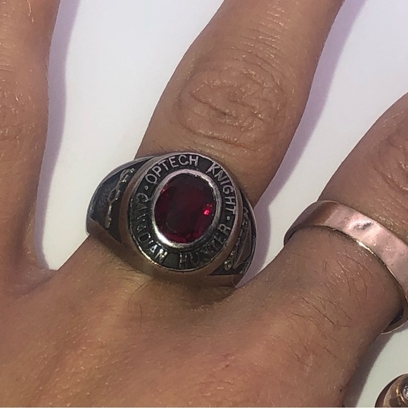 Vtg Sterling Ruby Class Ring Style Ring Optech Knight Canadian Hunter Sz 10 - Picture 8 of 10